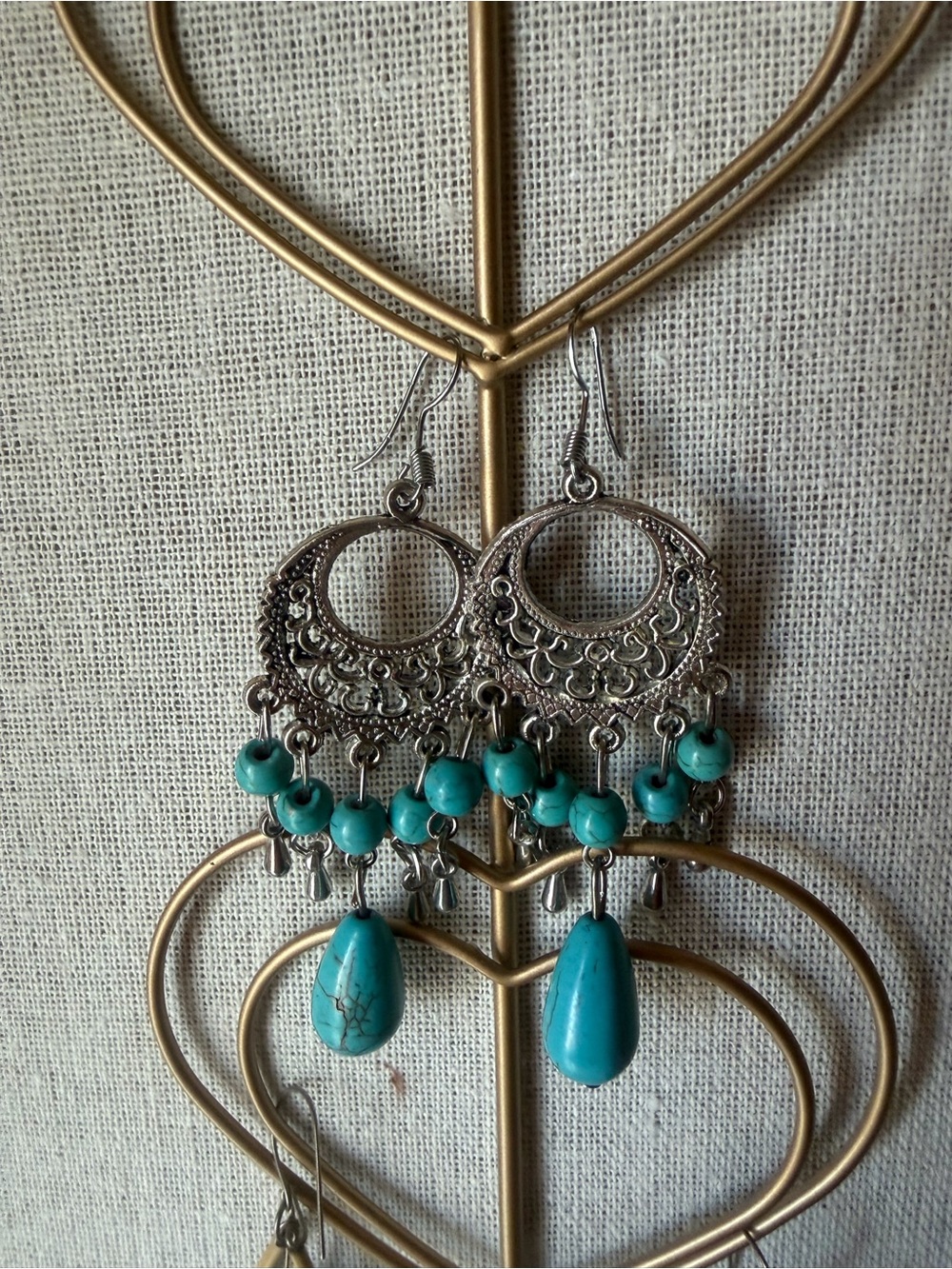 Turquoise Bead Boho Chandelier Earrings - Unbranded